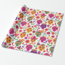 Day Of The Dead White Colorful Sugar Skull Pattern Wrapping Paper