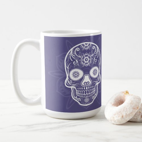 Day Of The Dead White Sugar Skull Purple Coffee Mug