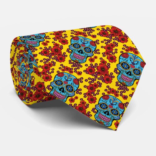 Day of the Dead with Flowers Tie