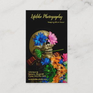 Day of the Dead with Skull and Flowers Business Ca Card