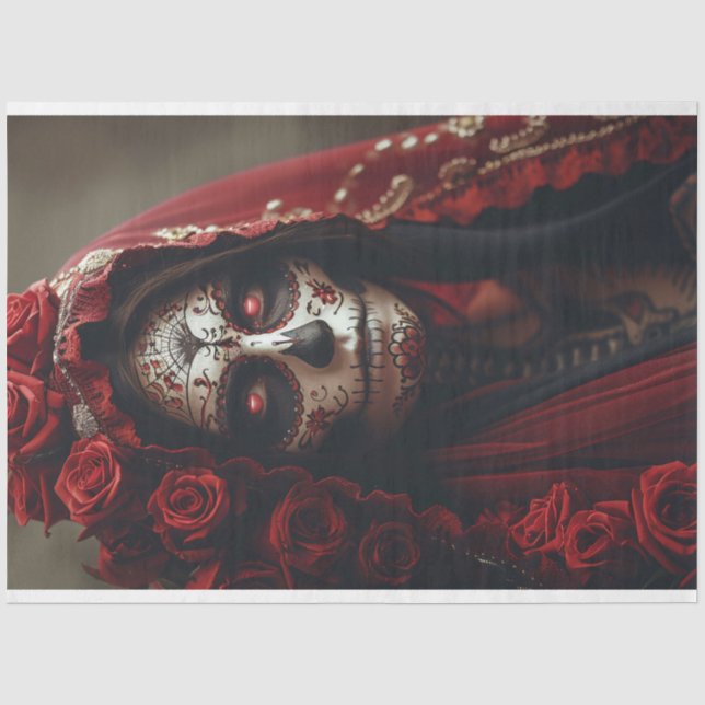 Day of the Dead Woman in Costume Decoupage Tissue Paper (Front)