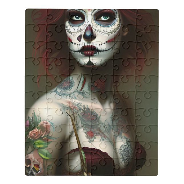 Day of the Dead Woman With Tattoos Jigsaw Puzzle (Puzzle Vertical)