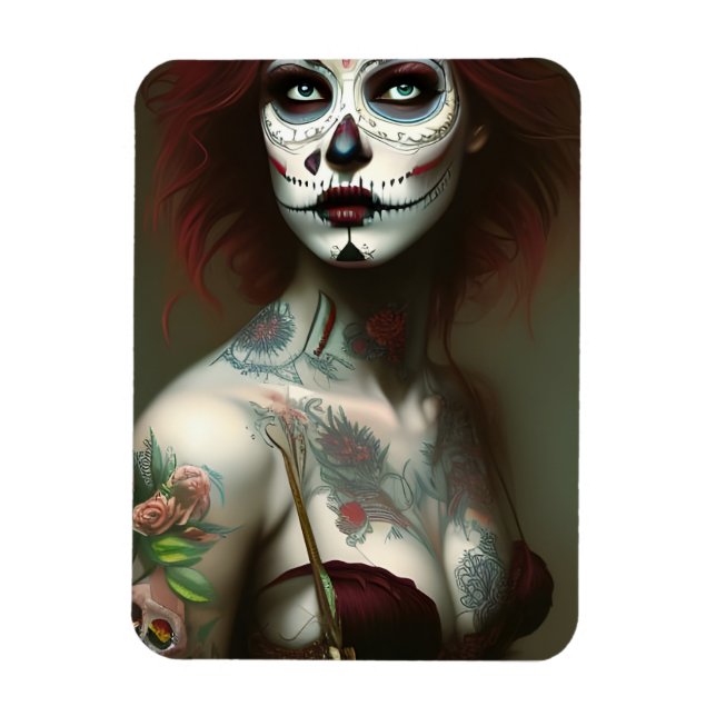 Day of the Dead Woman With Tattoos Magnet (Vertical)