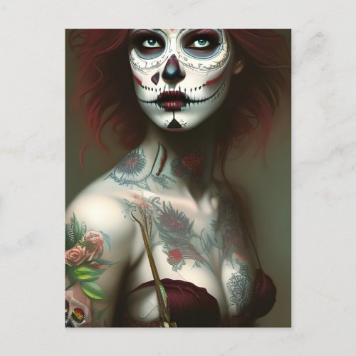 Day of the Dead Woman With Tattoos Postcard
