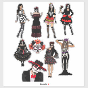 Day of The Dead women men Skeleton people art Sticker
