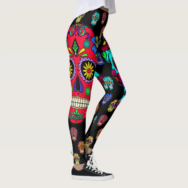 Day Of The Dead Womens Leggings Sugar Skulls Zazzle