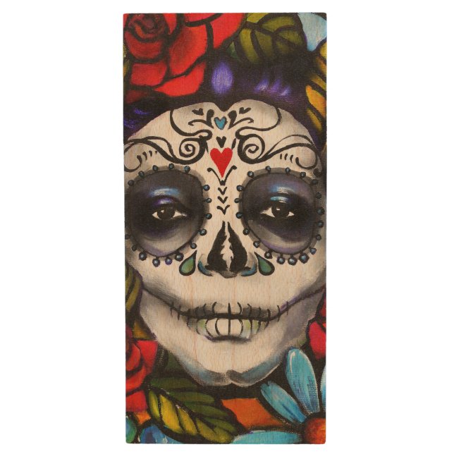 Day of the Dead Wood USB Flash Drive (Front Vertical)