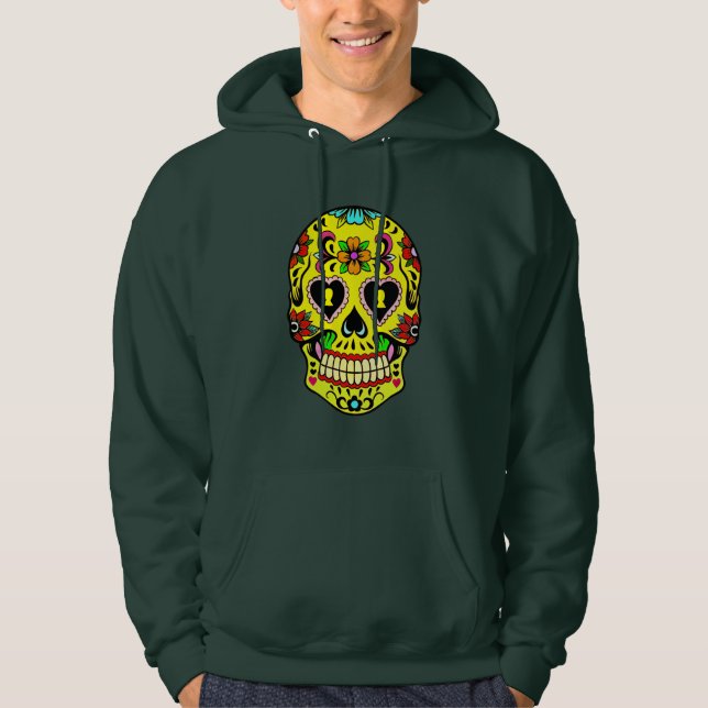 Day of the Dead Yellow Sugar Skull Hoodie (Front)