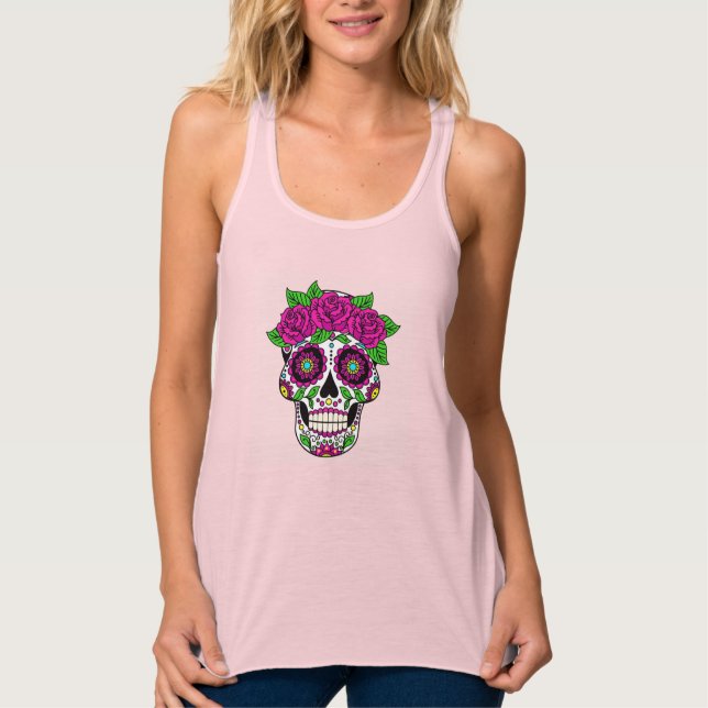 Day of the Dead Yellow Sugar Skull Women's Tank Top (Front)