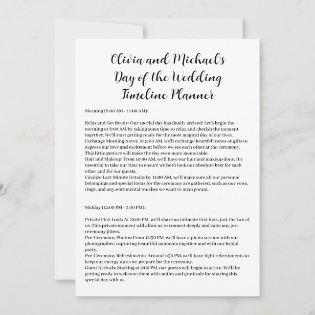 Day of the Wedding Timeline Couples Invitation (Front)