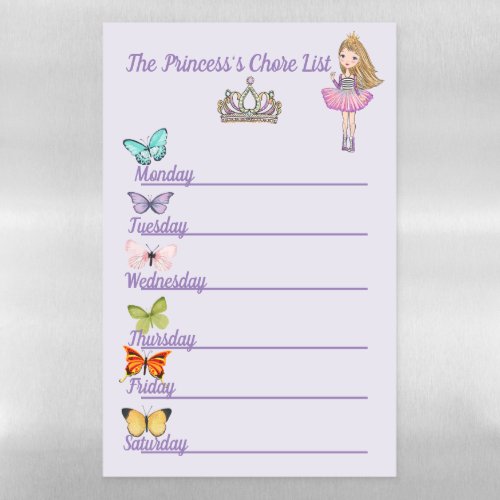 Day of the Week Chore List for a Princess Magnetic Dry Erase Sheet