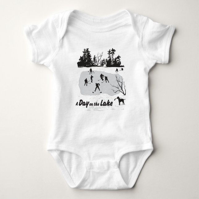 Day on the Lake Pond Hockey Baby Bodysuit (Front)