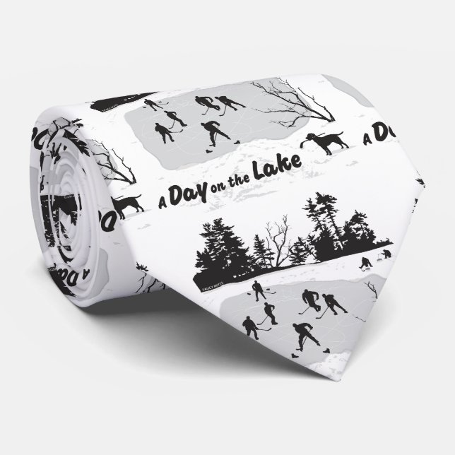 Day on the Lake Pond Hockey Neck Tie (Rolled)