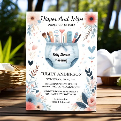 Day Post Dad Pink Blue Diaper And Wipe Baby Shower Invitation