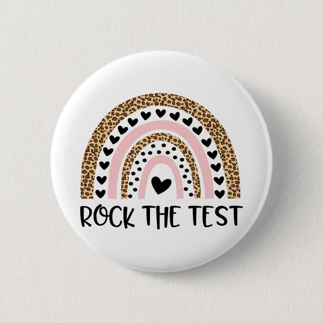 Day Rock The Test Teacher Funny Rainbow Testing Da Button (Front)