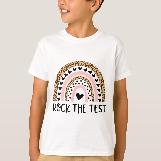 Day Rock The Test Teacher Funny Rainbow Testing Da T-Shirt (Front)