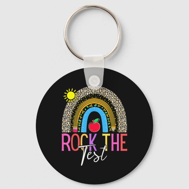 Day Rock The Test Teacher Testing Day Leopard Rain Keychain (Front)
