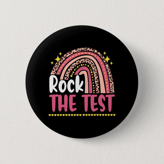 Day Rock The Test Teacher Testing Day Rainbow Leop Button (Front)