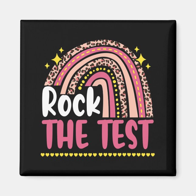 Day Rock The Test Teacher Testing Day Rainbow Leop Magnet (Front)