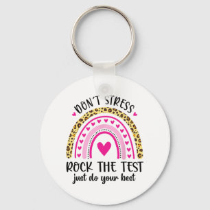 Day Rock The Test Teacher Testing Day Rainbow Teac Keychain