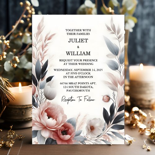 Day Silk Pink Boho Peony Garden Dusty Rose Wedding Invitation