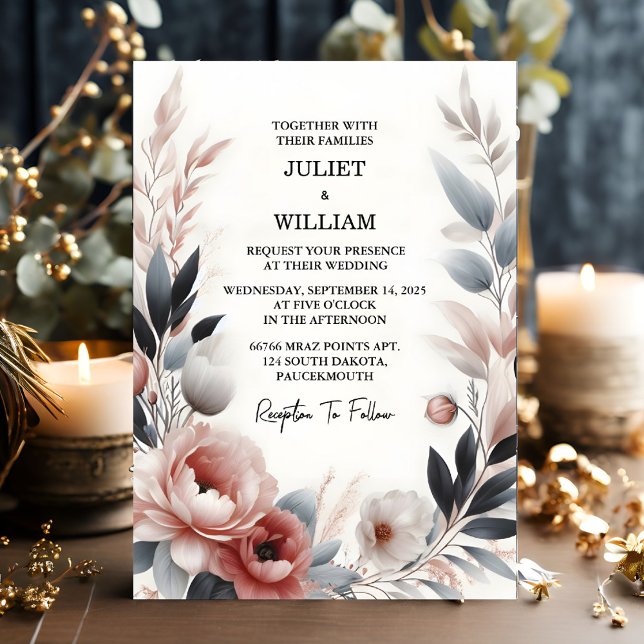 Day Silk Pink Boho Peony Garden Dusty Rose Wedding Invitation (Creator Uploaded)