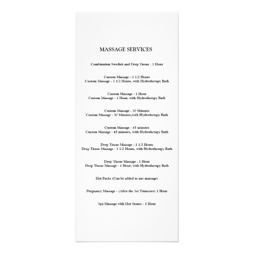 Day Spa Massage Therapy Price List {Peach} Rack Card Zazzle