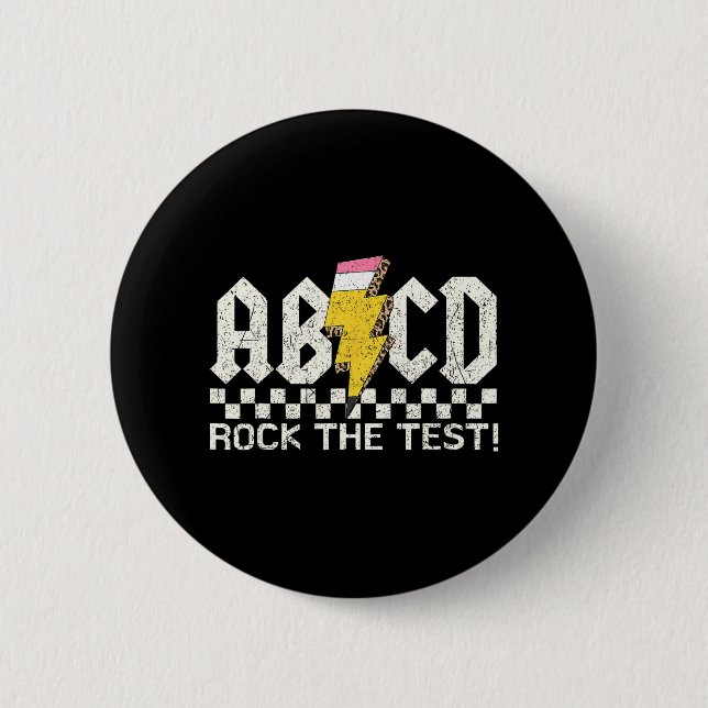 Day Teacher Testing Retro Abcd Rock Test Day Schoo Button (Front)