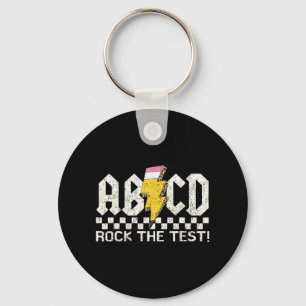 Day Teacher Testing Retro Abcd Rock Test Day Schoo Keychain