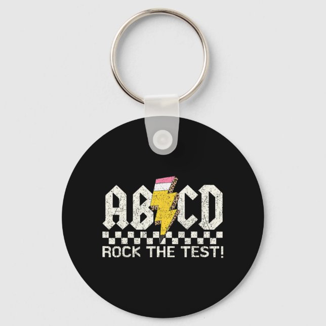 Day Teacher Testing Retro Abcd Rock Test Day Schoo Keychain (Front)