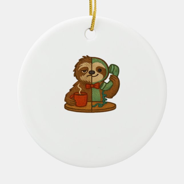 Day-to-Night Sloth Glow-Up Patch � Embroidered Tra Ceramic Ornament (Front)