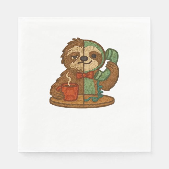 Day-to-Night Sloth Glow-Up Patch – Embroidered Tra Napkins (Front)