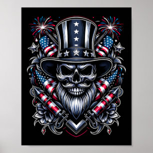 Day Usa Patriot Bearded Skull! 4th Of July 2024 Poster