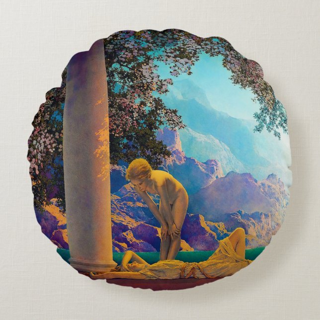Daybreak, 1922 by Maxfield Parrish Round Pillow (Front)