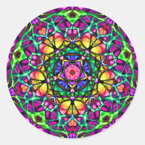 Daybreak Delight Kaleidoscope Mandala Classic Round Sticker