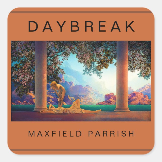 DAYBREAK Maxfield Parrish 1922 .. Hi-Def Flat Card Square Sticker (Front)