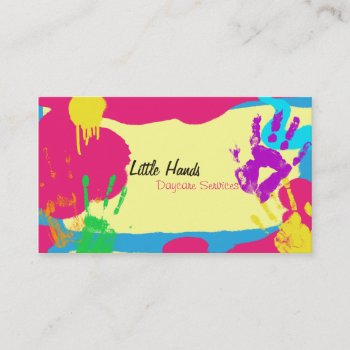 Daycare Business Card - Colorful Paint Hand Prints by OLPamPam at Zazzle