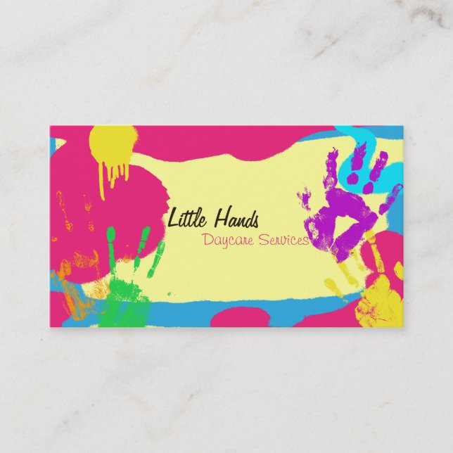 Daycare Business Card - Colorful Paint Hand Prints (Front)