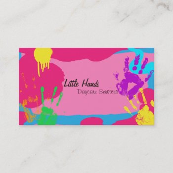 Daycare Business Card - Colorful Paint Hand Prints by OLPamPam at Zazzle