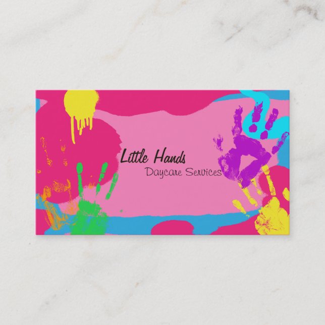 Daycare Business Card - Colorful Paint Hand Prints (Front)