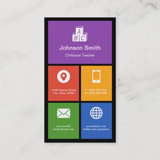 Customizable Daycare Child Care - Colorful Tiles Creative Business Card