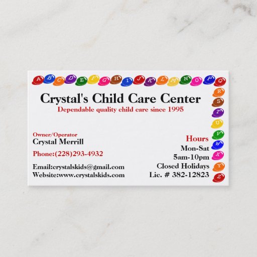 Customizable Daycare Childcare Babysitting Business Card