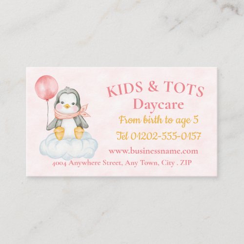 Daycare Cute Baby Penguin Pink Business Card