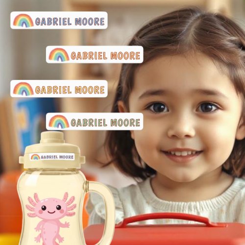 Daycare Label Cute Rainbow Kid Name Watercolor