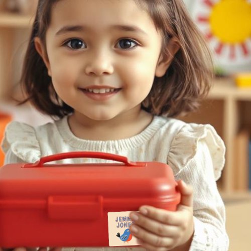 Daycare Label Cute Robin Bird Blue Kid Name