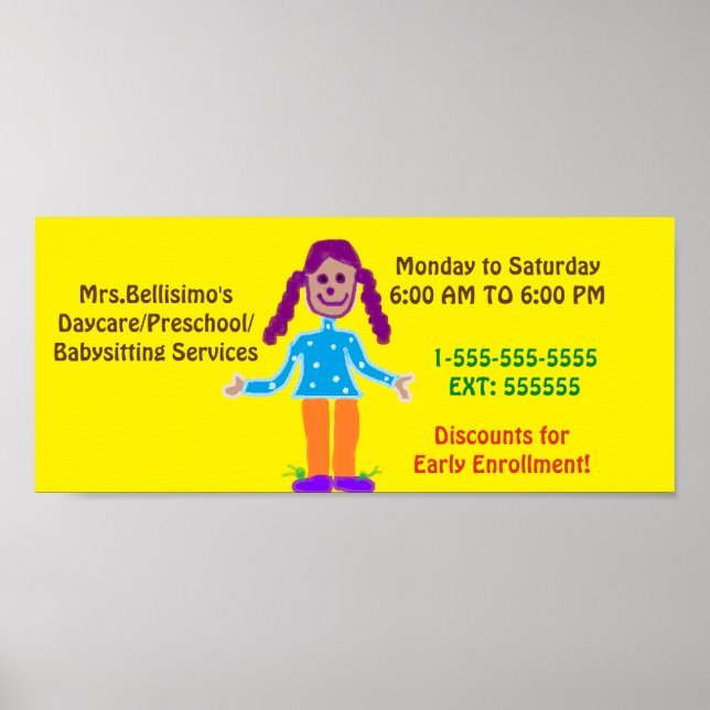 Daycare/Preschool Poster Sign. Customizable (Front)