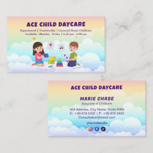 Daycare Professional Business   Rainbow cloudy Business Card