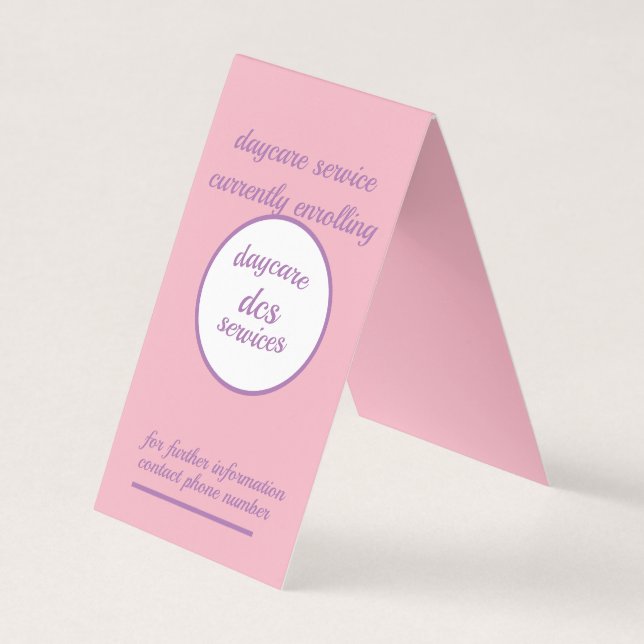 Daycare Service Folded vertical Tent Business Card (Front)