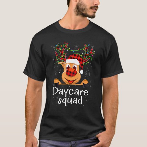 Daycare Squad Reindeer Plaid Santa Hat Teacher Chr T_Shirt