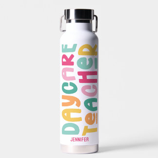 Daycare Teacher Colorful Typography Water Bottle
